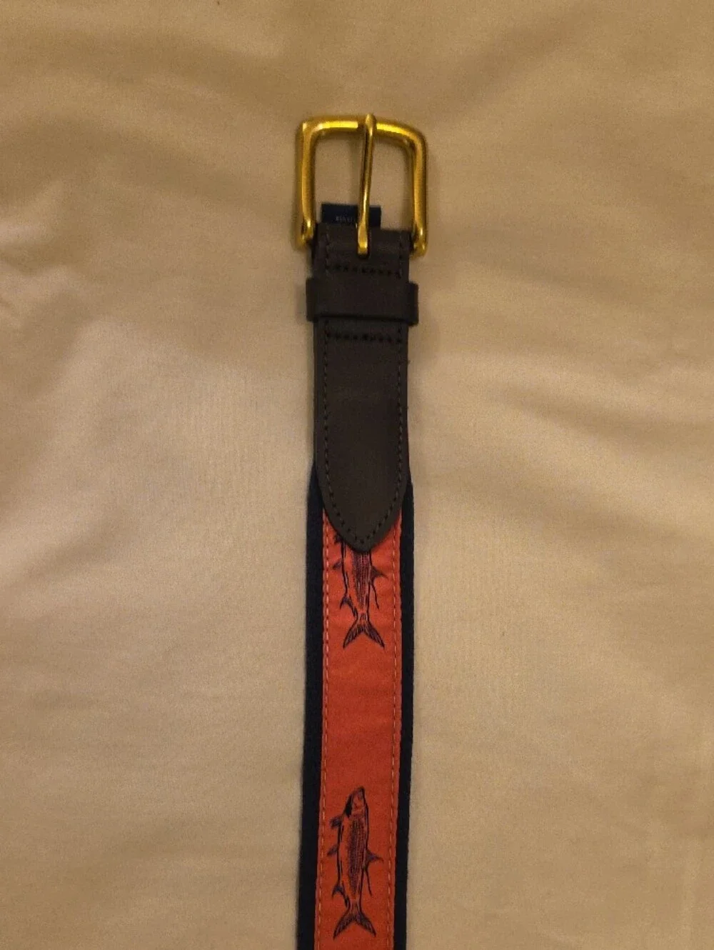 Vineyard Vines Leather And Canvas Belt with Brass Buckle